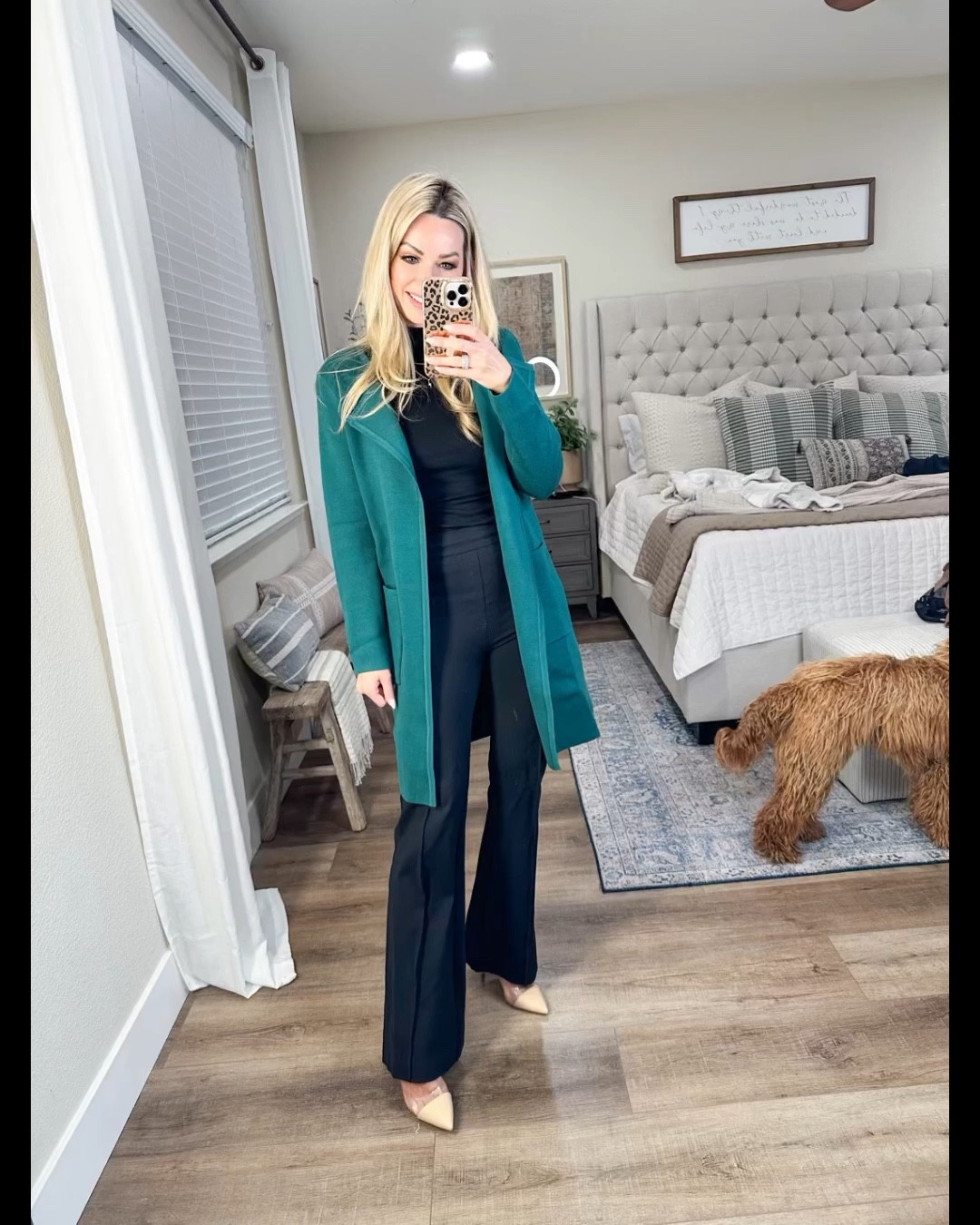 Business casual work clothes 

Chic coat from Amazon size small
Long sleeve ribbed black top size small

Flare work pants size small

Heels are Amazon fashion finds 
Office outfit 

#LTKworkwear #LTKstyletip #LTKHoliday
