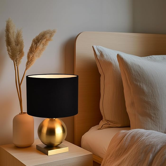 Gold Ball Modern Table Lamp,Mid Century Bedside Lamp Nightstand Light with Black Shade Metal Base... | Amazon (US)