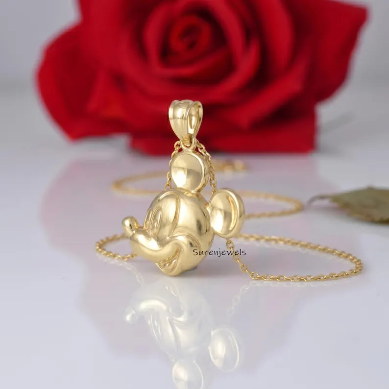 14K Gold Mickey Mouse Face Charm Pendant, Gold Disney Mickey Pendant, Cute Gold Mickey Face Penda... | Etsy (Global)