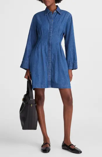 Madewell Pleated Denim Mini Shirtdress in Bouvier Wash at Nordstrom Rack, Size 14 | Nordstrom Rack