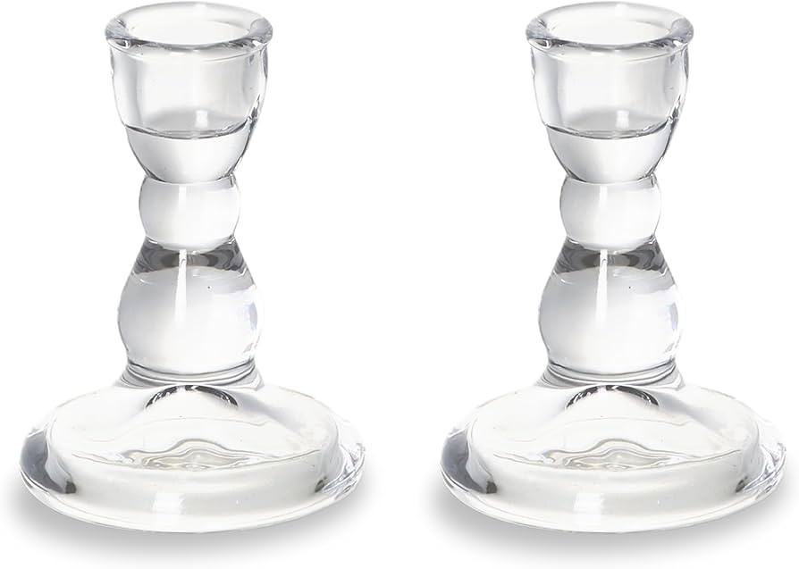 Clear Taper Canldeholder Set, Candlestick Candle Holder, Glass Candle Holder (2) | Amazon (US)