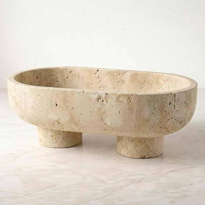 Frutero de travertino natural con soporte, centro de mesa de isla, decoración de cocina, cuenco ... | Amazon (US)