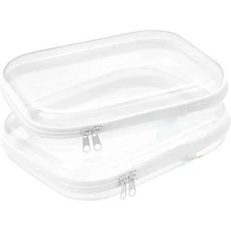 Hard Sided Clear Zipper Case for Storage- Professional-Grade Clear Zipper Pencil Case,Toy Storage Bins, Toiletry Pouch, Travel Organizer, Cosmetic Bagï¼White,2 Pack, Mï¼ | Walmart (US)