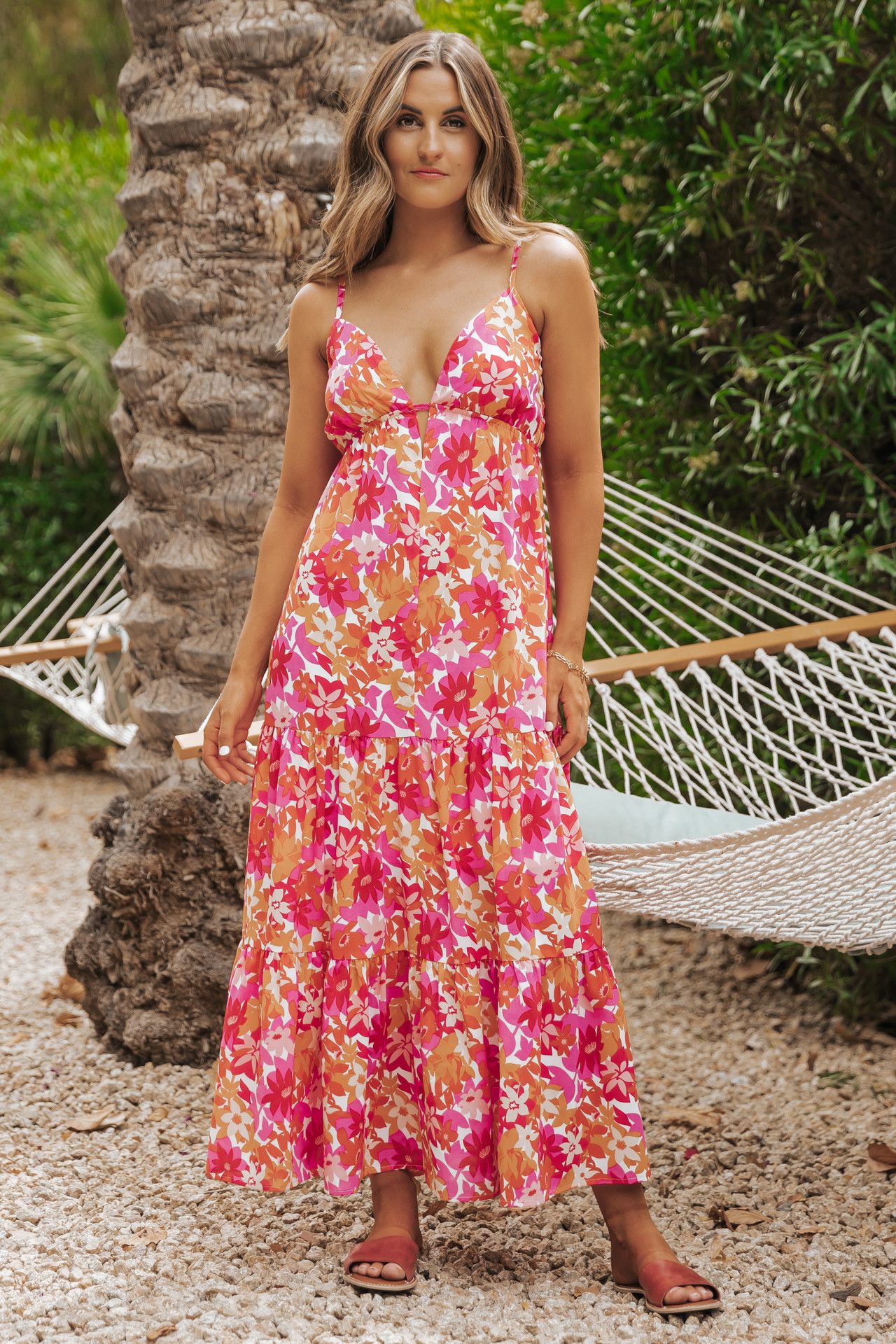 Hawaiian Fuchsia Print Tiered Maxi Dress | Magnolia Boutique