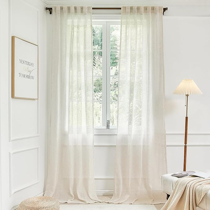 Linen Sheer Curtains 80 Inch Length for Living Room 2 Panels Set,Neutral Country Farmhouse Decor,... | Amazon (US)