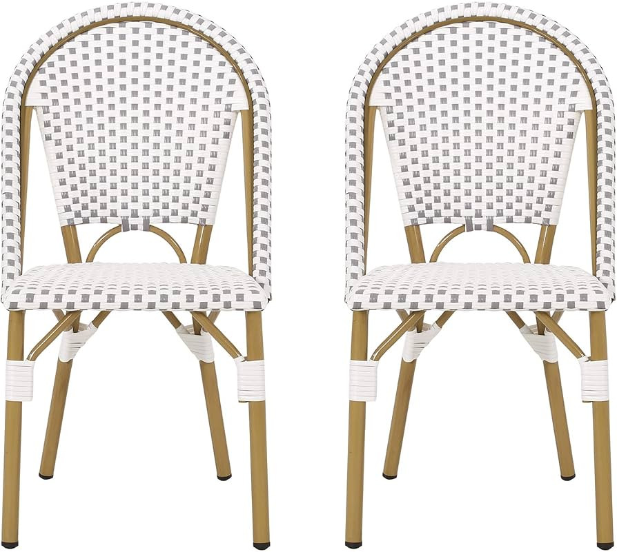 Amazon.com : Christopher Knight Home Philomena Outdoor French Bistro Chair (Set of 2), Gray + White + Bamboo Print Finish : Home & Kitchen | Amazon (US)