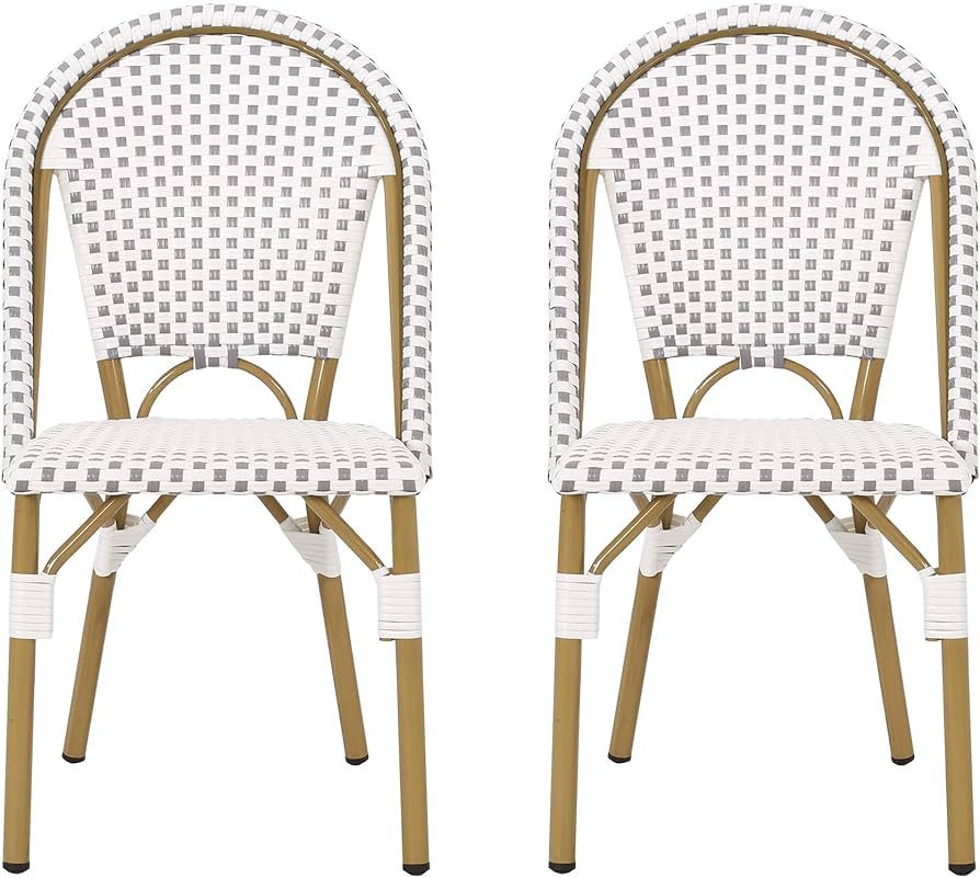 Christopher Knight Home Philomena Outdoor French Bistro Chair (Set of 2), Gray + White + Bamboo P... | Amazon (US)