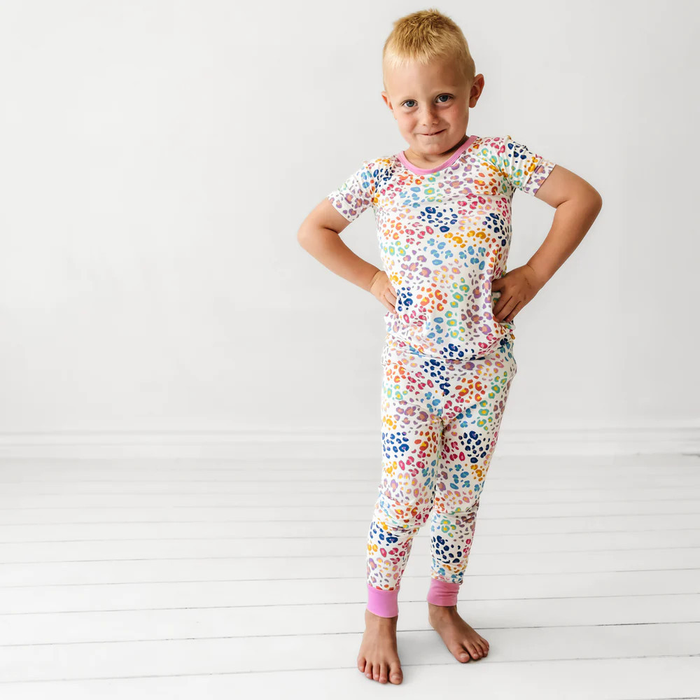 Rainbow Leopard Two-Piece Short Sleeve Bamboo Viscose Pajama Set | Little Sleepies
