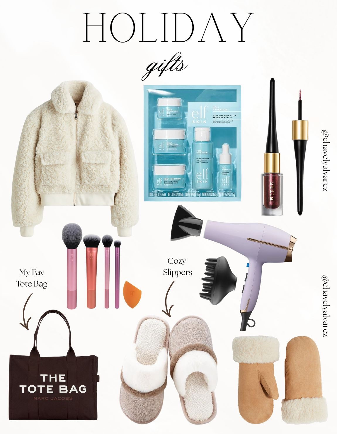 🎁 HOLIDAY Gifts: Cozy Essentials & Beauty Favorites! ✨

Spread some holiday cheer with this curated collection of winter must-haves! 💖

We are obsessed with these festive and practical gift ideas that are perfect for anyone on your list. Stay warm and chic in a cream-colored cropped sherpa bomber jacket, or lounge in style with plush, fuzzy slippers and shearling-trimmed mittens. Elevate their beauty routine with a comprehensive e.l.f. skin kit, professional-grade makeup brushes, and a shimmering liquid eyeshadow. Complete the gift set with a powerful lilac hair dryer and the iconic Marc Jacobs "The Tote Bag" in a rich chocolate brown for a touch of everyday luxury!

#HolidayGifts
#GiftGuide
#ChristmasGifts
#WinterStyle
#SherpaJacket
#TheToteBag
#MarcJacobs
#BeautyGifts
#SkincareRoutine
#CozyVibes
#FuzzySlippers
#HolidayInspo
#LTKHoliday
#GiftIdeas
#WinterFashion


#LTKGiftGuide #LTKFindsUnder50 #LTKBeauty