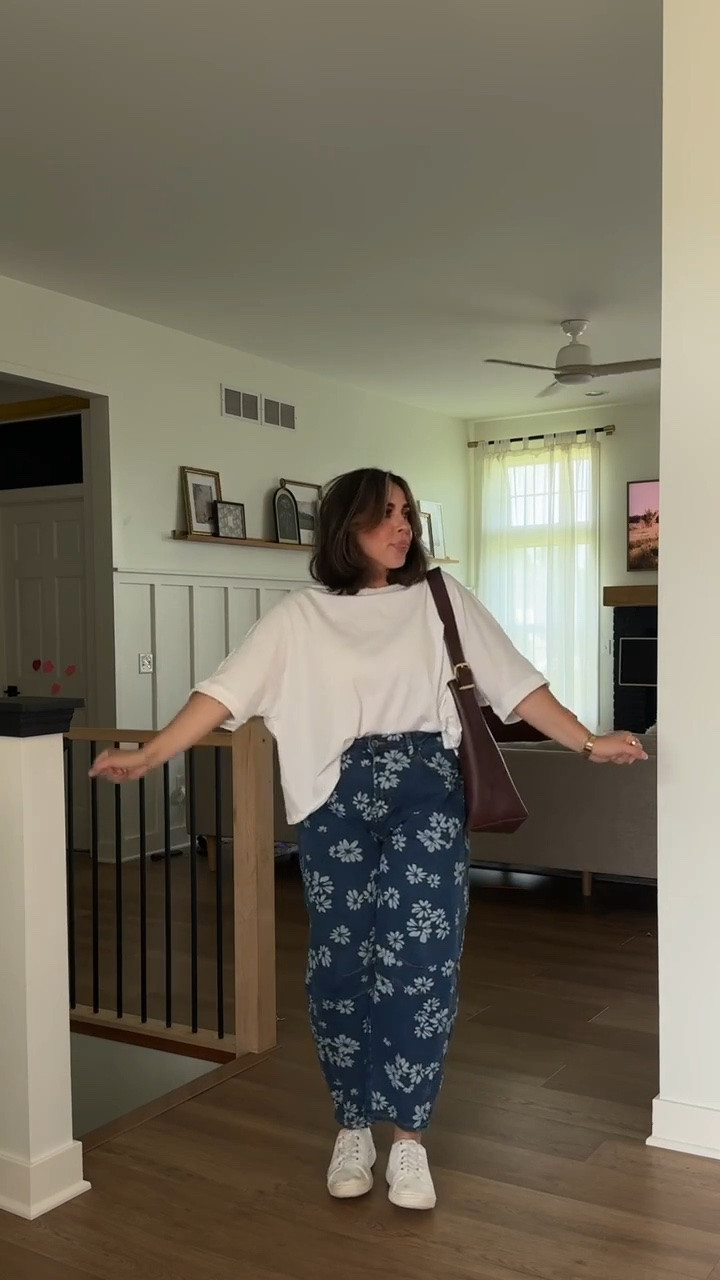 Styling the Amazon floral denim pants! Seriously SO cute! Elevated any plain outfit and makes it so fun!  This t-shirt Amazon too and it's the closest to free people I've found, I'm ordering more colors asap. 

Size L in everything!

#LTKMidsize #LTKSeasonal #LTKootd