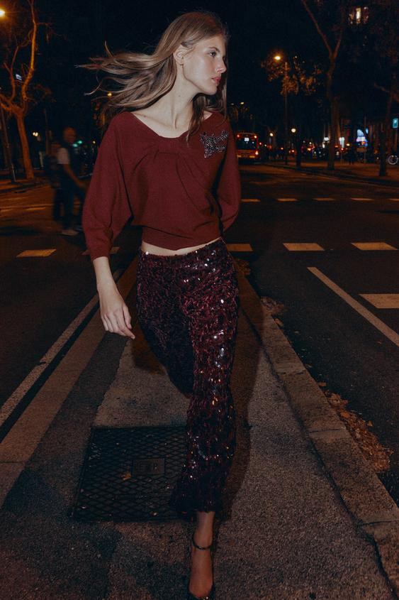 ASYMMETRIC JEWELED KNIT JUMPER | Zara US