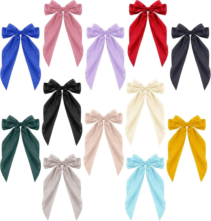 12 Pcs Large Hair Bows for Girls Big Bow Hair Barrette Girls Hair Bows Clips French Styles Barret... | Amazon (US)