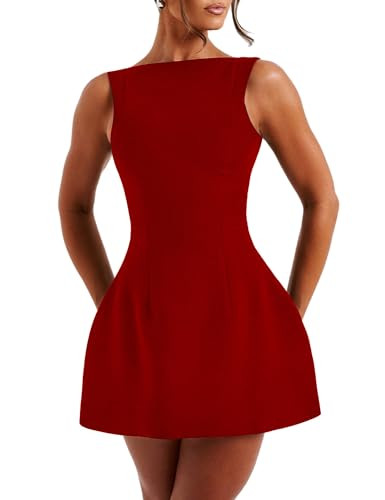 LuFeng Women's Summer Sexy Sleeveless Zipper Mock Neck Slim Fit A-line Mini Dress Bodycon Party Club Dress for Women Red | Amazon (US)