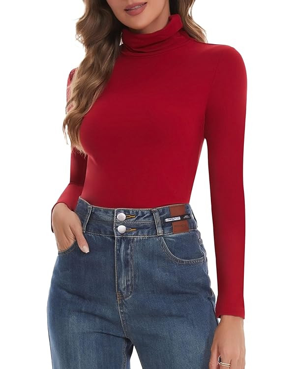 SHAPERIN Women's Turtleneck Long Sleeve Shirt Mock Turtle Neck Fitted Slim Fits T Shirt Basic Tig... | Amazon (US)