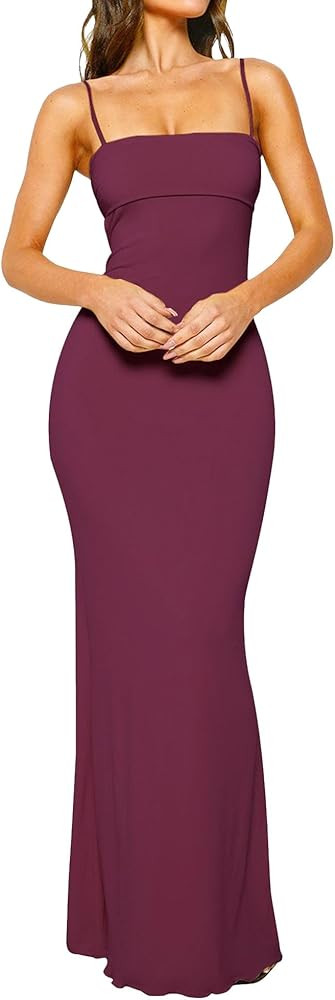 Women's Sleeveless Bodycon Corset Maxi Dress Spaghetti Strap Ruched Elegant Wedding Guest Long Fo... | Amazon (US)