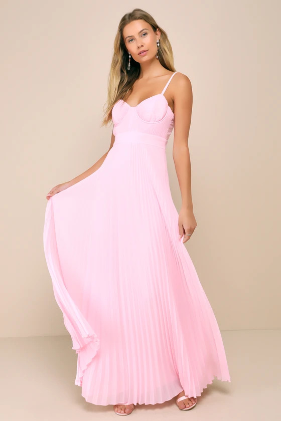Certainly Lovely Light Pink Pleated Bustier Maxi Dress | Lulus