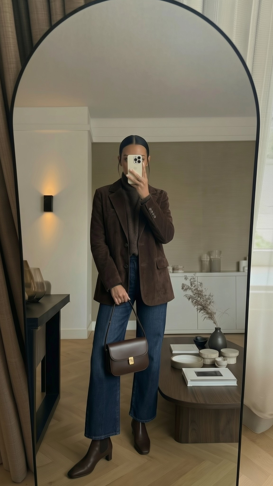 Brown &amp; Blue outfit combination🤎

Tags: brown blazer outfit, brown turtleneck outfit, blue jeans outfit, Brown crossbody bag, brown Boots outfit, autumn workwear, fall work outfit 

#LTKwinter #LTKworkwear #LTKmodest