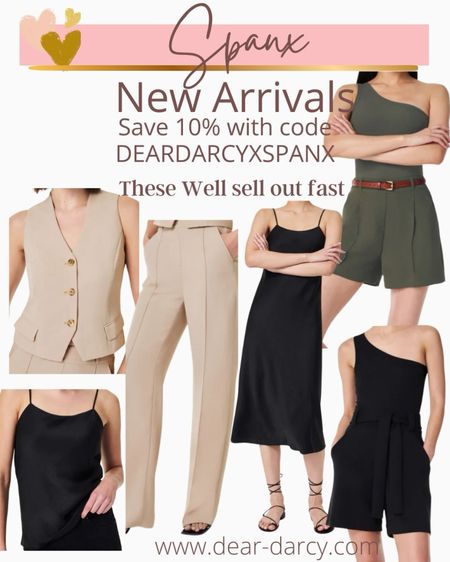 Spanx New arrivals

🚨promo code

Spanx save 10% and great free shipping 
With code  DEARDARCYXSPANX

Spanx crepe line is perfect for Work wear!
I love how these pieces fit and feel

Vest
Trousers
Short
One shoulder body suit 
Slip dress

These will sell out fast

Some pieces come with other color options 

#LTKover40 #LTKstyletip #LTKworkwear