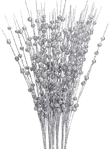 Felice Arts 6 Pack Silver Artificial Glitter Berry Stem Ornaments 15.75 Inches Fake Christmas Pic... | Amazon (US)