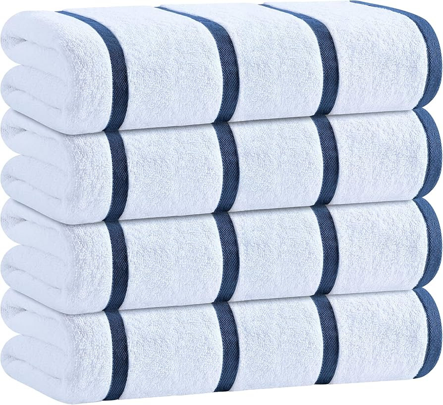 White Classic Cotton Pool Towels Oversized 30 x 60 Inches, Ultra Absorbent and Low Lint Striped B... | Amazon (US)