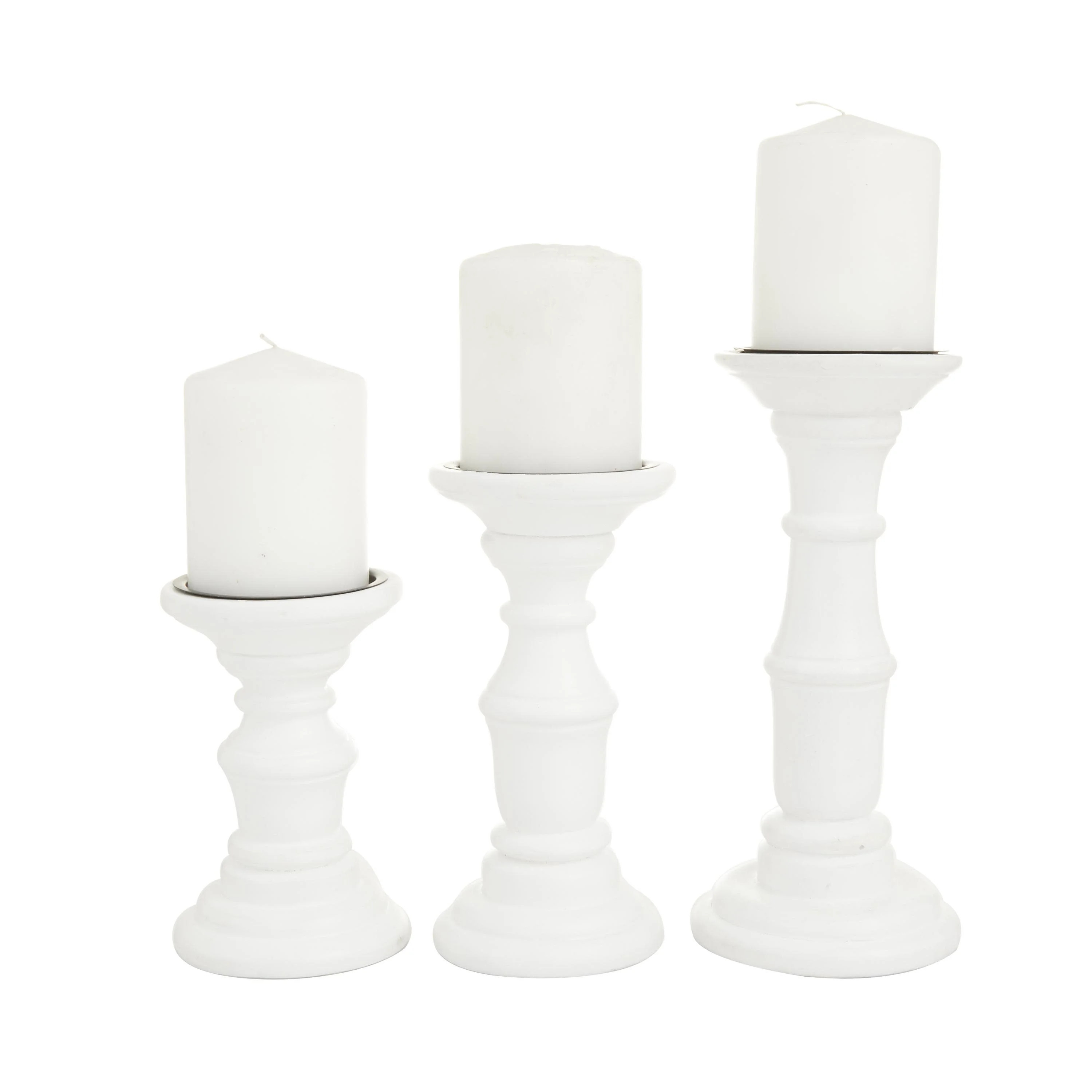 DecMode 3 Candle White Mango Wood Turned Style Pillar Candle Holder, Set of 3 - Walmart.com | Walmart (US)