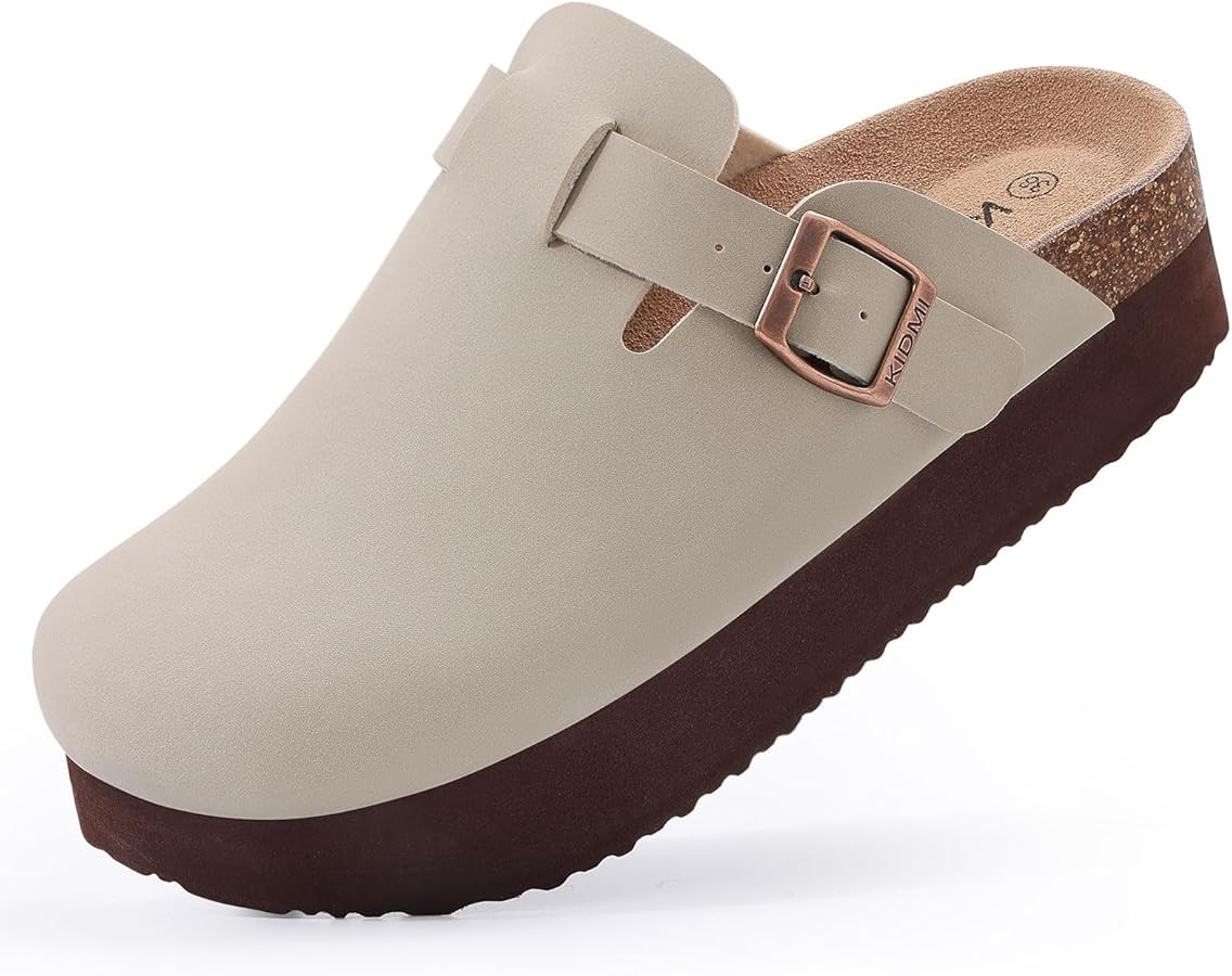 KIDMI Women's Platform Clogs Leather Mules Cork Footbed Potato Shoes | Amazon (US)