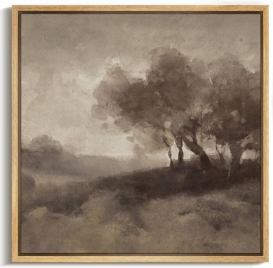 MUDECOR Framed Canvas Print Wall Art Muted Woodland Scene with Rolling Hills Vintage Sepia Landsc... | Amazon (US)
