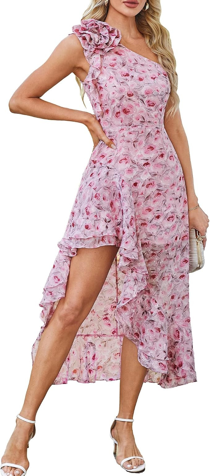 GRACE KARIN Womens Summer One Shoulder Floral Dress | Maxi Length, Flattering, Sleeveless, Asymme... | Amazon (US)