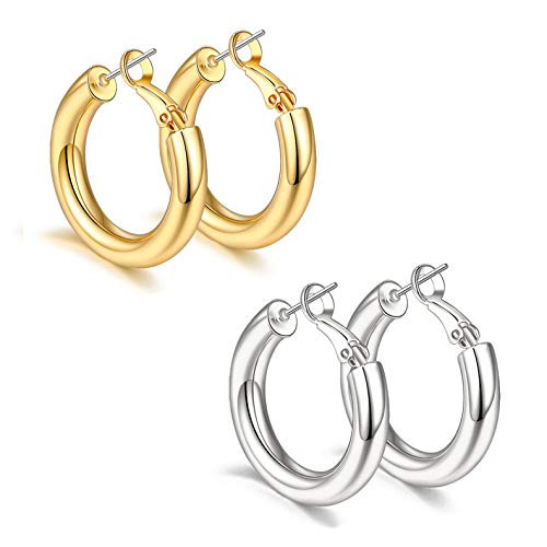 sovesi Chunky 14K Gold Plated Hoop Earrings for Women with 925 Sterling Silver Post, Thick Hoops ... | Amazon (US)