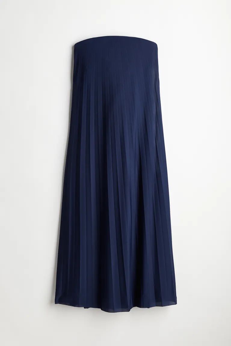 Pleated Bandeau Dress - Navy blue - Ladies | H&M US | H&M (US + CA)