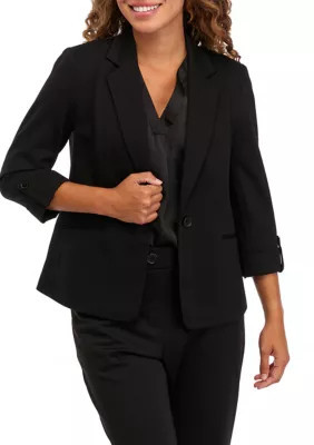 AK Anne Klein Women's Petite One Button Blazer, Black, PL | Belk