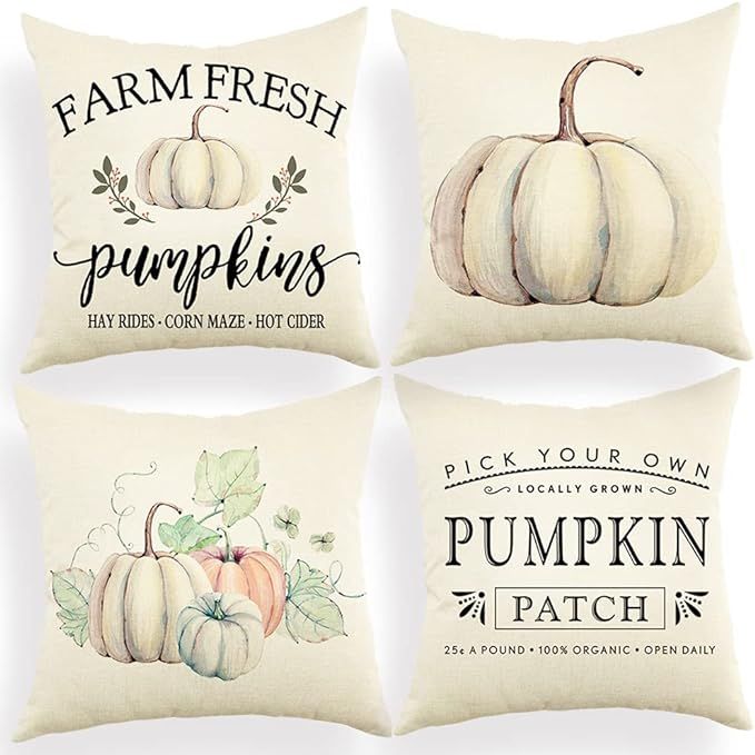 Fall Pumpkin Pillow Covers with Pillow Quotes 18 x 18 Inch Home Decorative Farmhouse Thanksgiving... | Amazon (US)