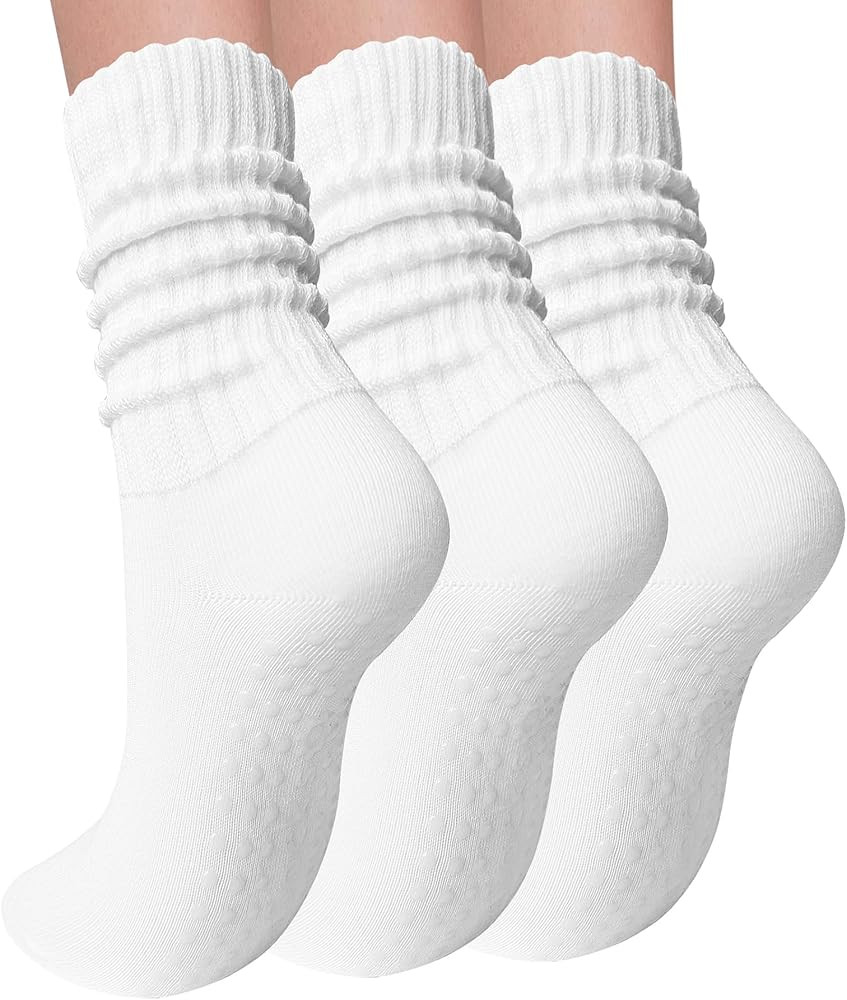3 Pairs Pilates Socks with Grips for Women Yoga Slouch Grippy Socks for Barre Workout Hospital | Amazon (US)