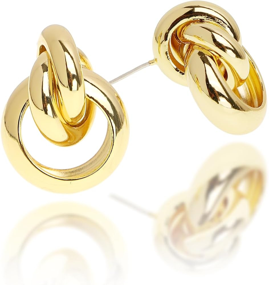 JeanBeau Gold Statement Geometric Dangle Drop Earrings for Women Girls Chunky Trendy Knot Stud Lo... | Amazon (US)