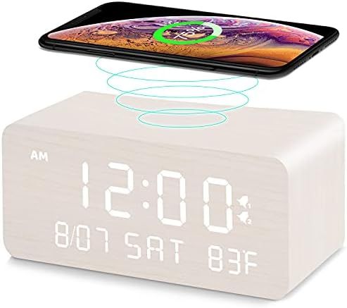 Andoolex Wooden Digital Alarm Clock with Wireless Charging, 0-100% Adjustable Brightness Dimmer a... | Amazon (US)