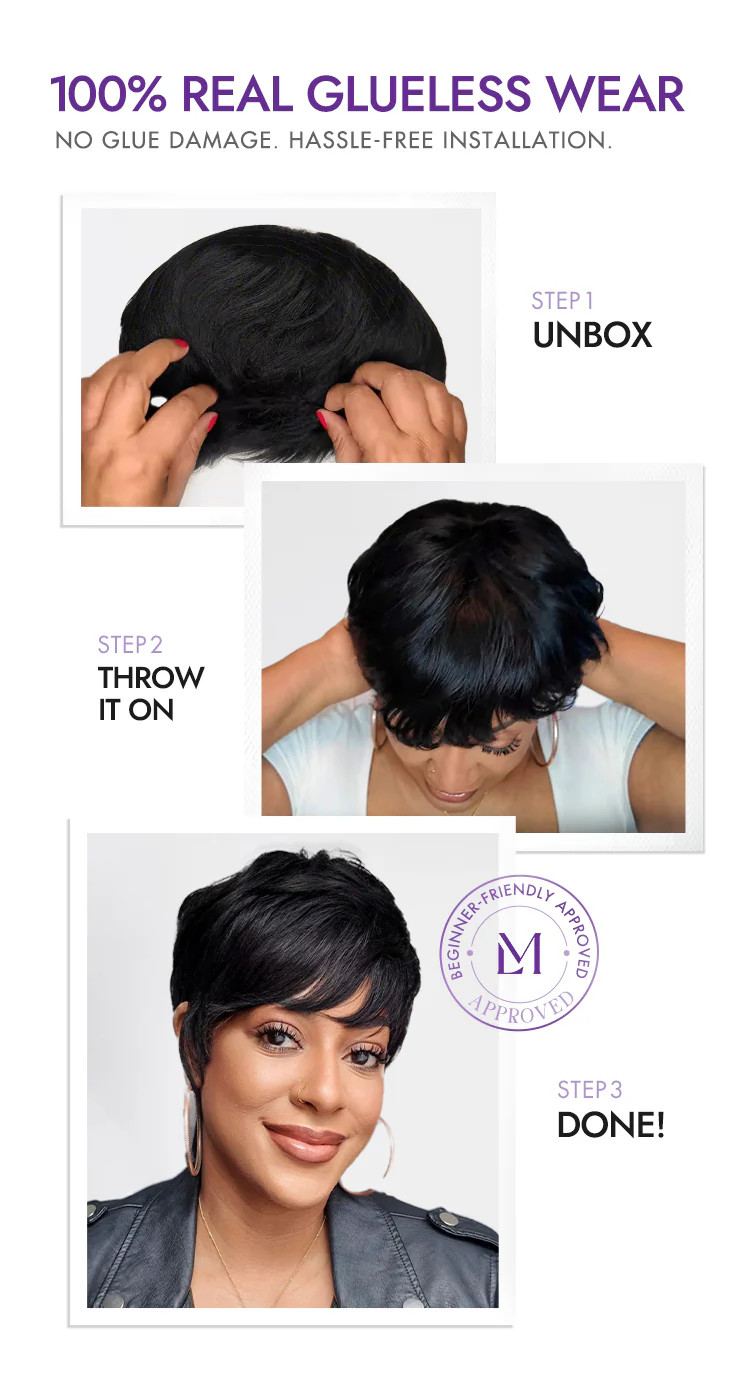 Throw On & Go Glueless Pixie Cut With Bangs Wig Ultra Comfort | Luvmehair