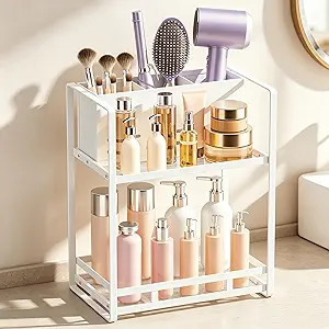 SanDream Bathroom Counter Organizer with Hair Dryer Holder, 2 Tier Metal Makeup Organizer Counter... | Amazon (US)