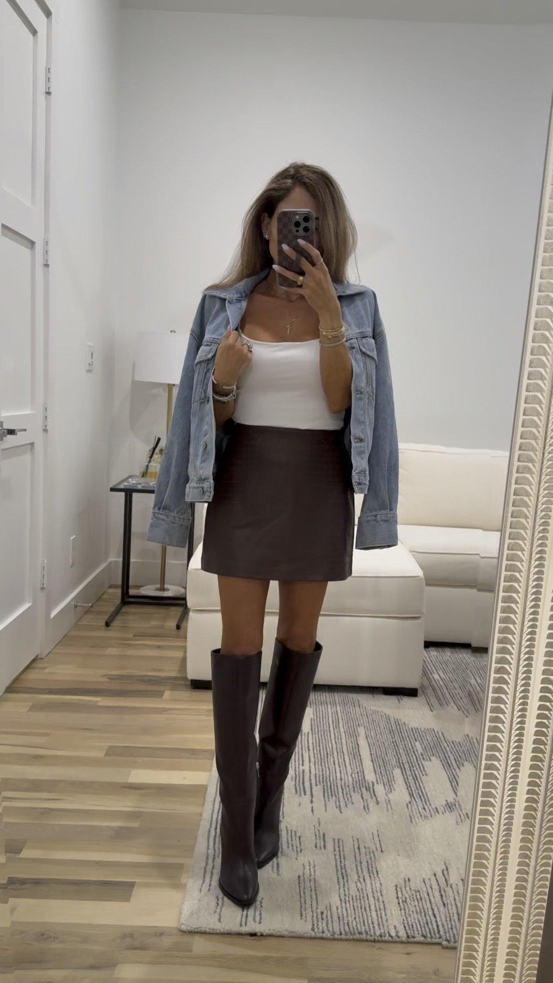 My favorite Abercrombie faux leather skirt with hidden shorts size xxs cami with bra  knee fall boots code doubledose20 

#LTKPetite #LTKFindsUnder50 #LTKFindsUnder100