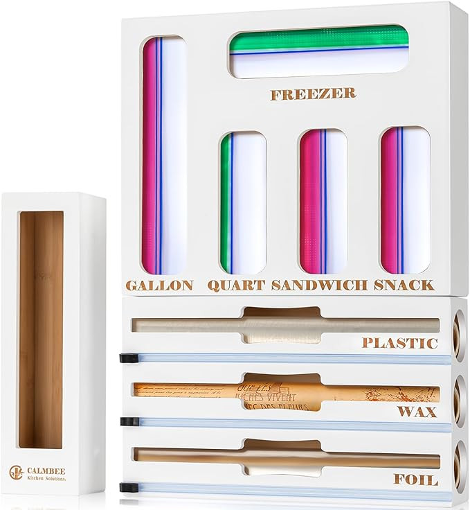 Calmbee Storage Bag Organizer, Foil and plastic wrap organizer with cutter, Kitchen Organizers an... | Amazon (US)