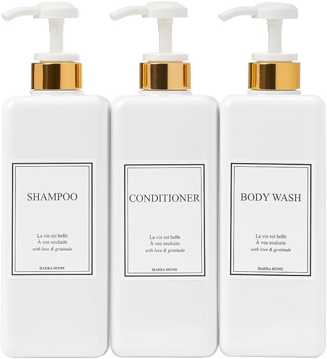 Modern Gold Design Large 27 oz Shampoo and Conditioner Dispensers - Empty Plastic Refillable Pump... | Amazon (US)