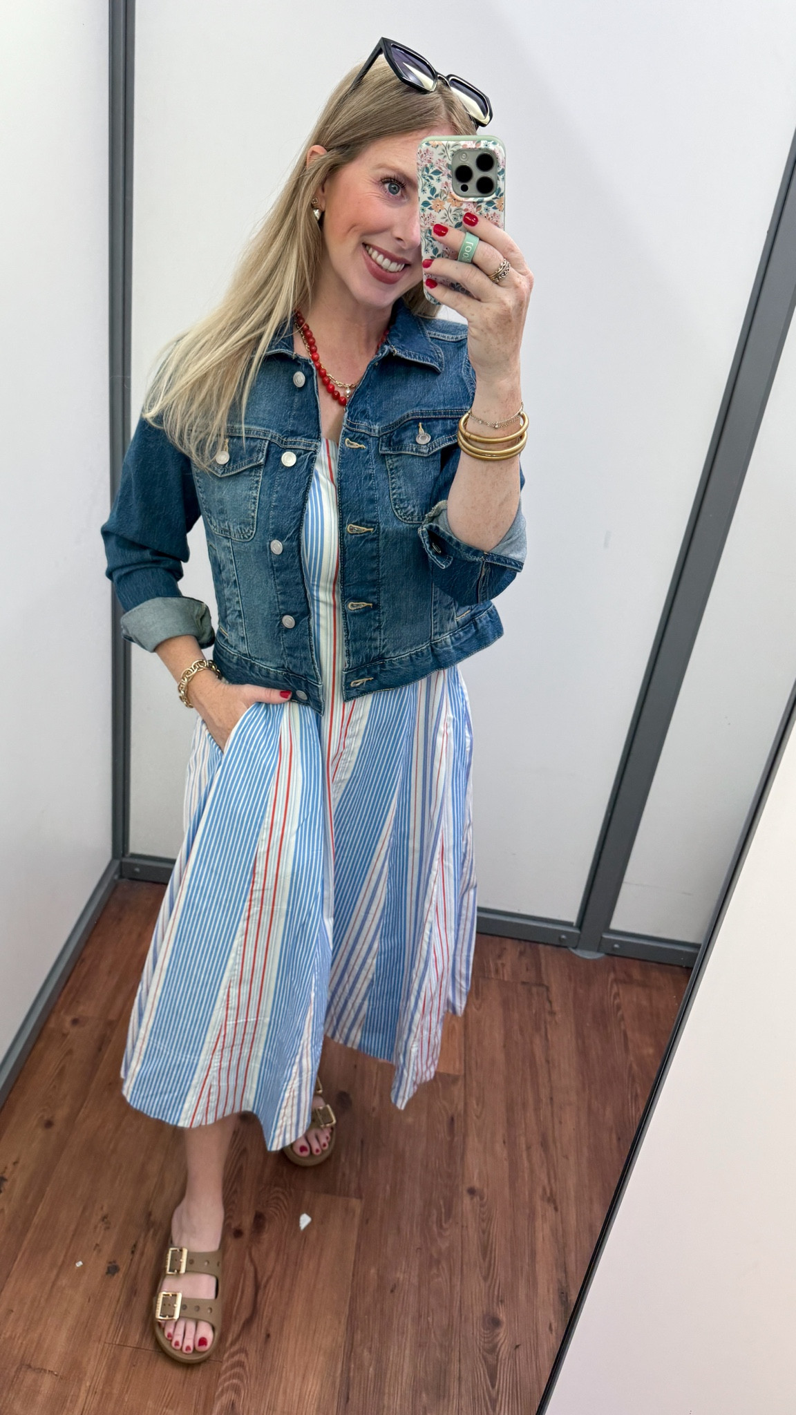 Red white and blue striped midi dress and jean jacket from Walmart!

#LTKootd #LTKmomlife