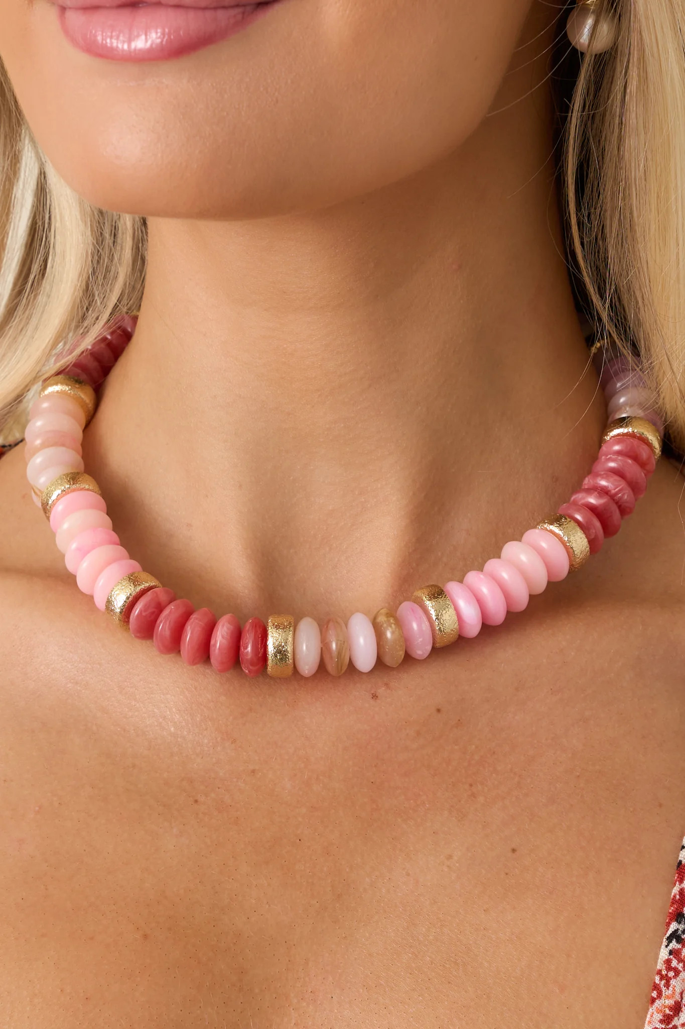 Clear As Day Pink & Gold Beaded Necklace | Red Dress