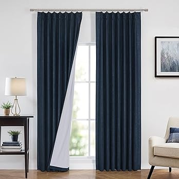 Vision Home Navy Blue Pinch Pleated Full Blackout Curtains Linen Blended Room Darkening Curtain P... | Amazon (US)