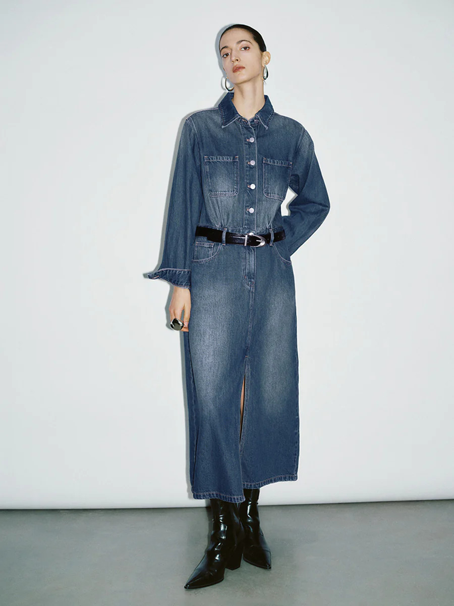 Denim Dress With Belt | Urban Revivo