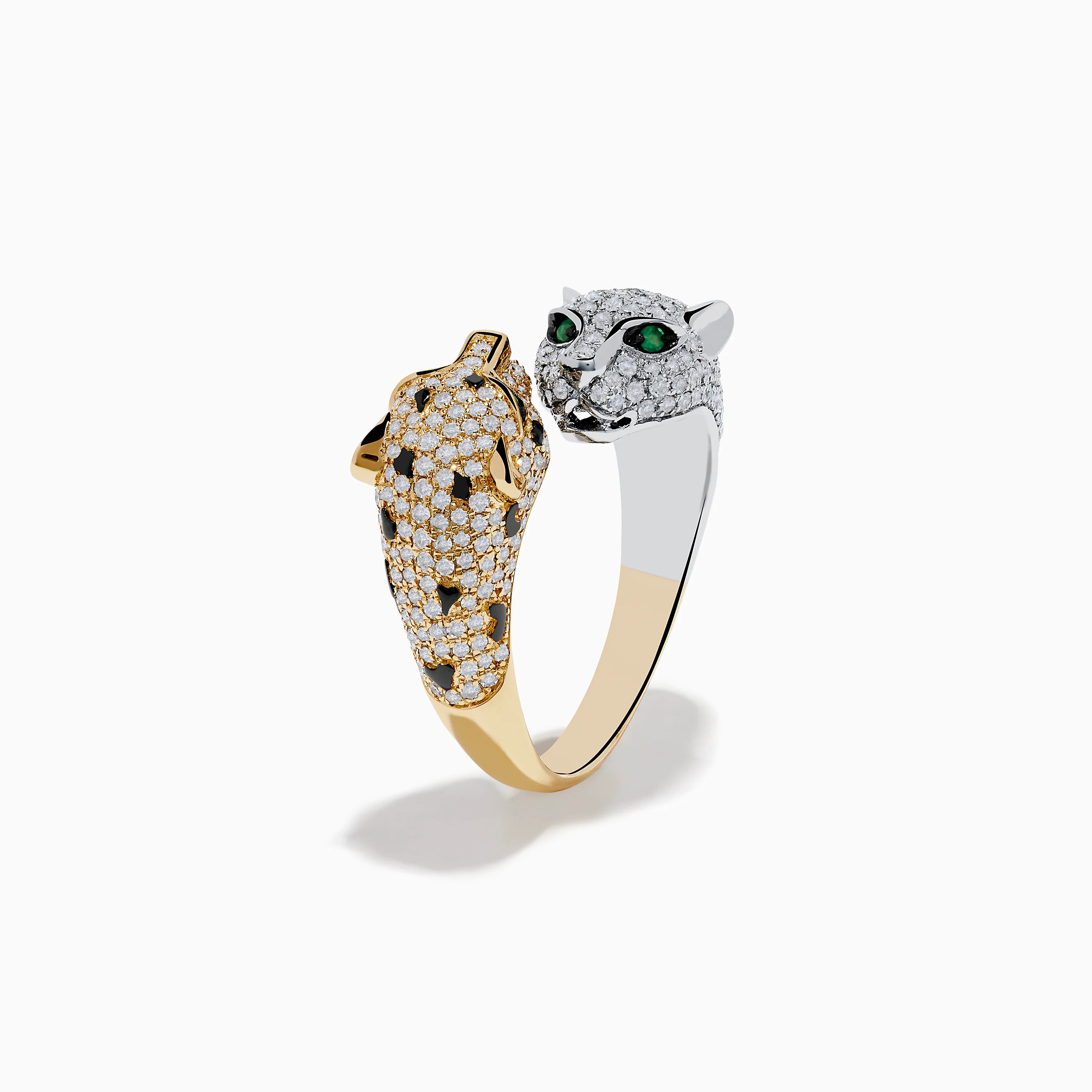 Signature 14K 2-Tone Gold Diamond and Emerald Panther Bypass Ring | Effy Jewelry