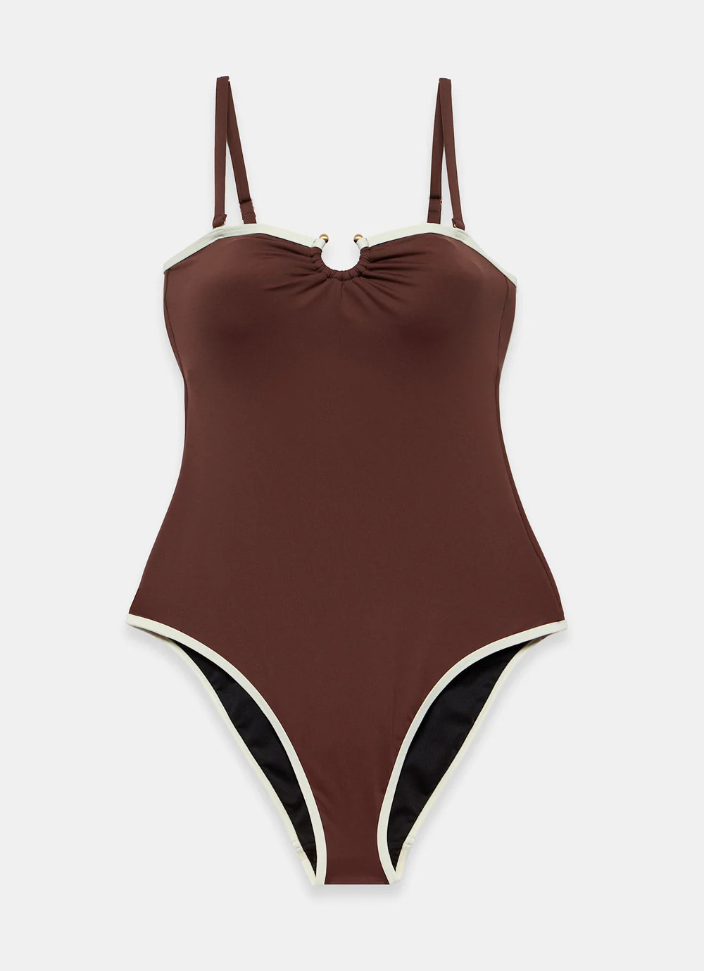 Brown Contrast Trim Bandeau Swimsuit | Mint Velvet