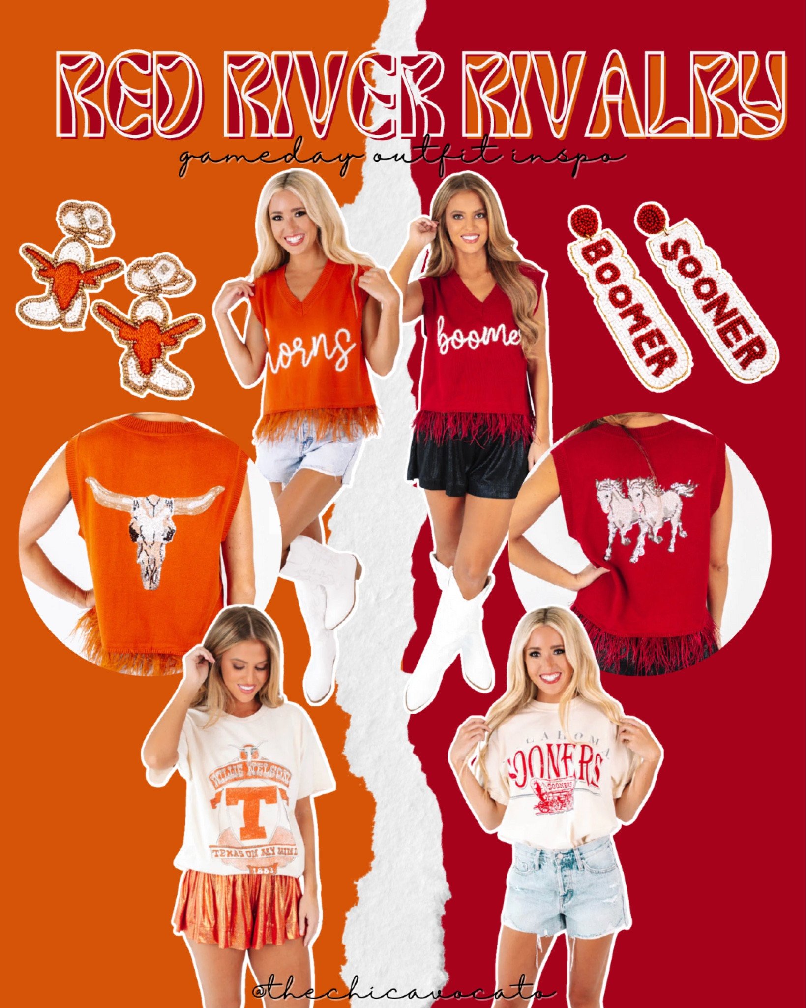 Red River Rivalry 
University of Oklahoma vs University of Texas 
Boomer Sooner 
Hook ‘Em Horns 



#LTKSeasonal #LTKU #LTKstyletip