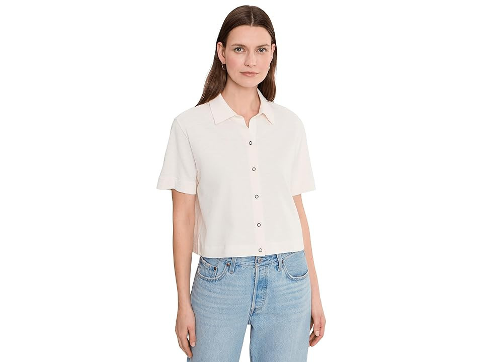 Lilla P Elbow Sleeve Button Down Tee Women's Clothing Ecru: LG | Zappos.com