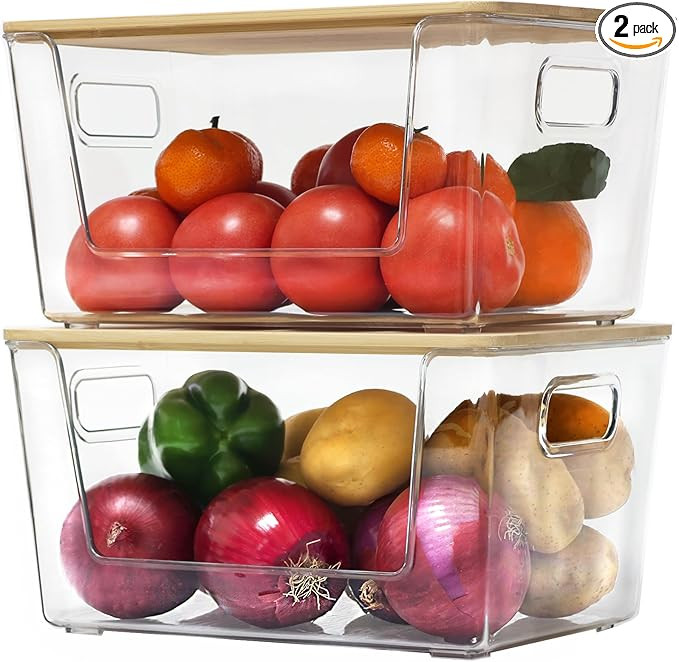 2 Pack Pantry Organizers Stackable Storage Bins Open Front with Lids for Onion Potato Fruit Veget... | Amazon (US)