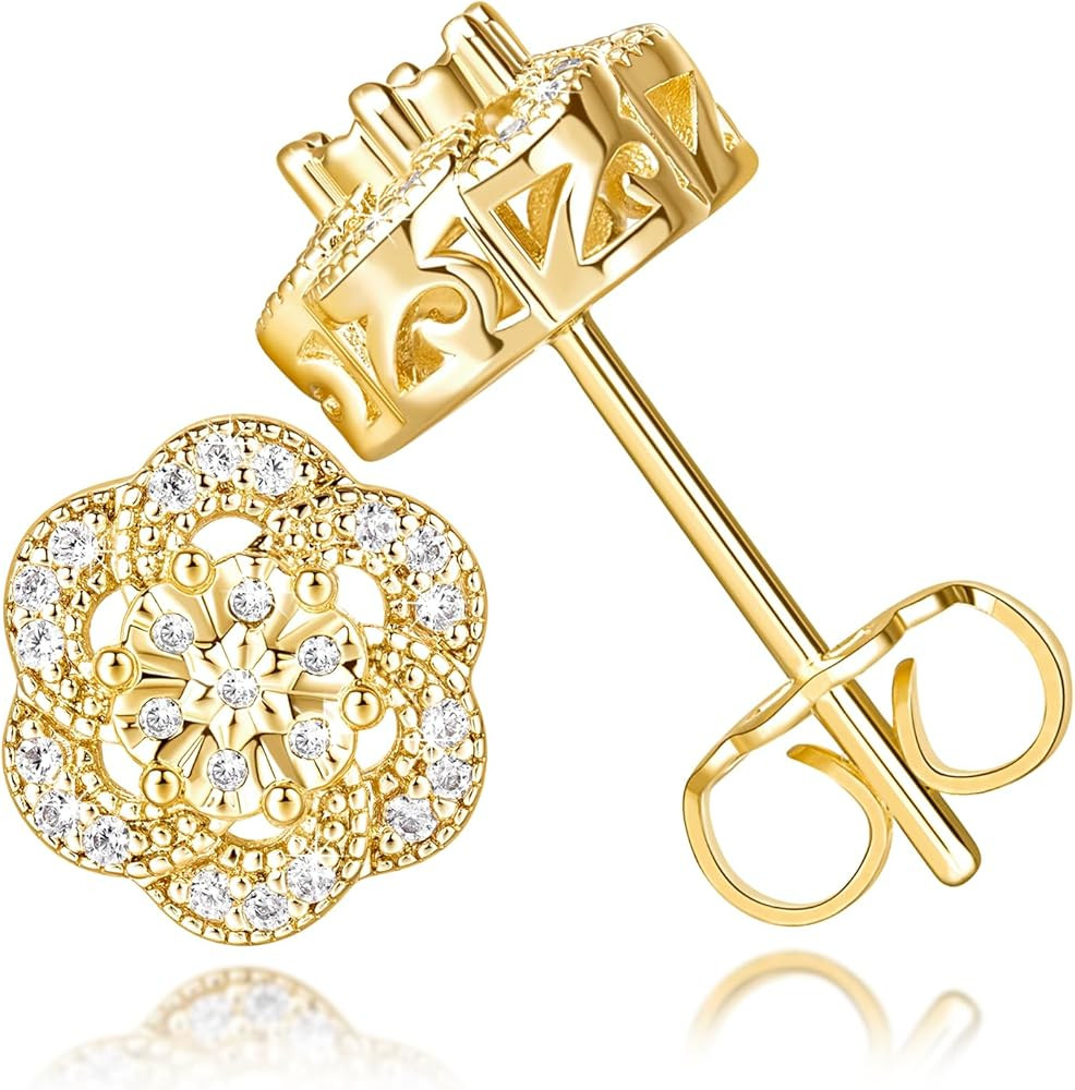 14k Gold Stud Earrings for women Trendy, Flower-shaped Gold Earrings Studs Fit Hypoallergeni Earr... | Amazon (US)